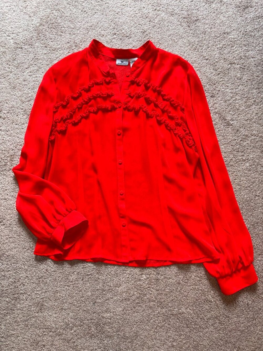 Worthington Orange-Red Frilly Ruffle Front Blouse XL
